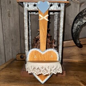 Handcrafted Blue and Natural Wood Heart Wall Pocket by